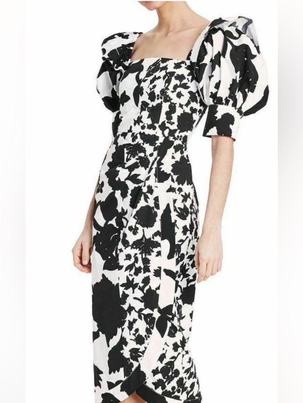 Christopher John Rogers x Target Black and White Floral Puff Sleeve Midi Dress